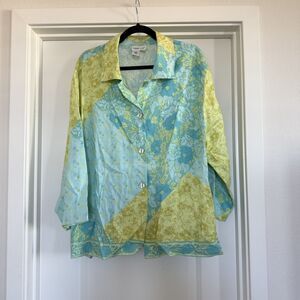 Linen Blend pastel summer floral Beach button up sz 2X